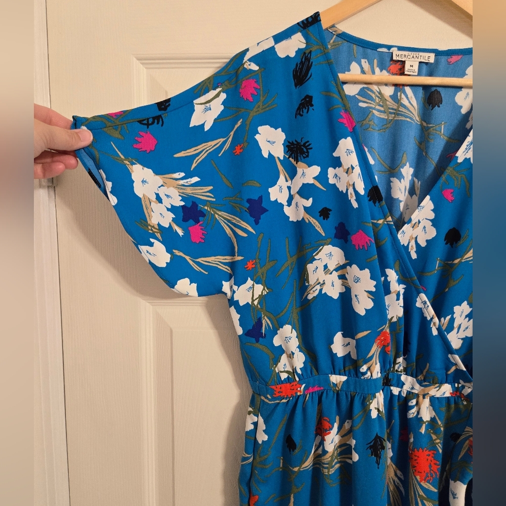 J. Crew Floral Blue And White Faux Wrap Dress Size Medium - Picture 7 of 12